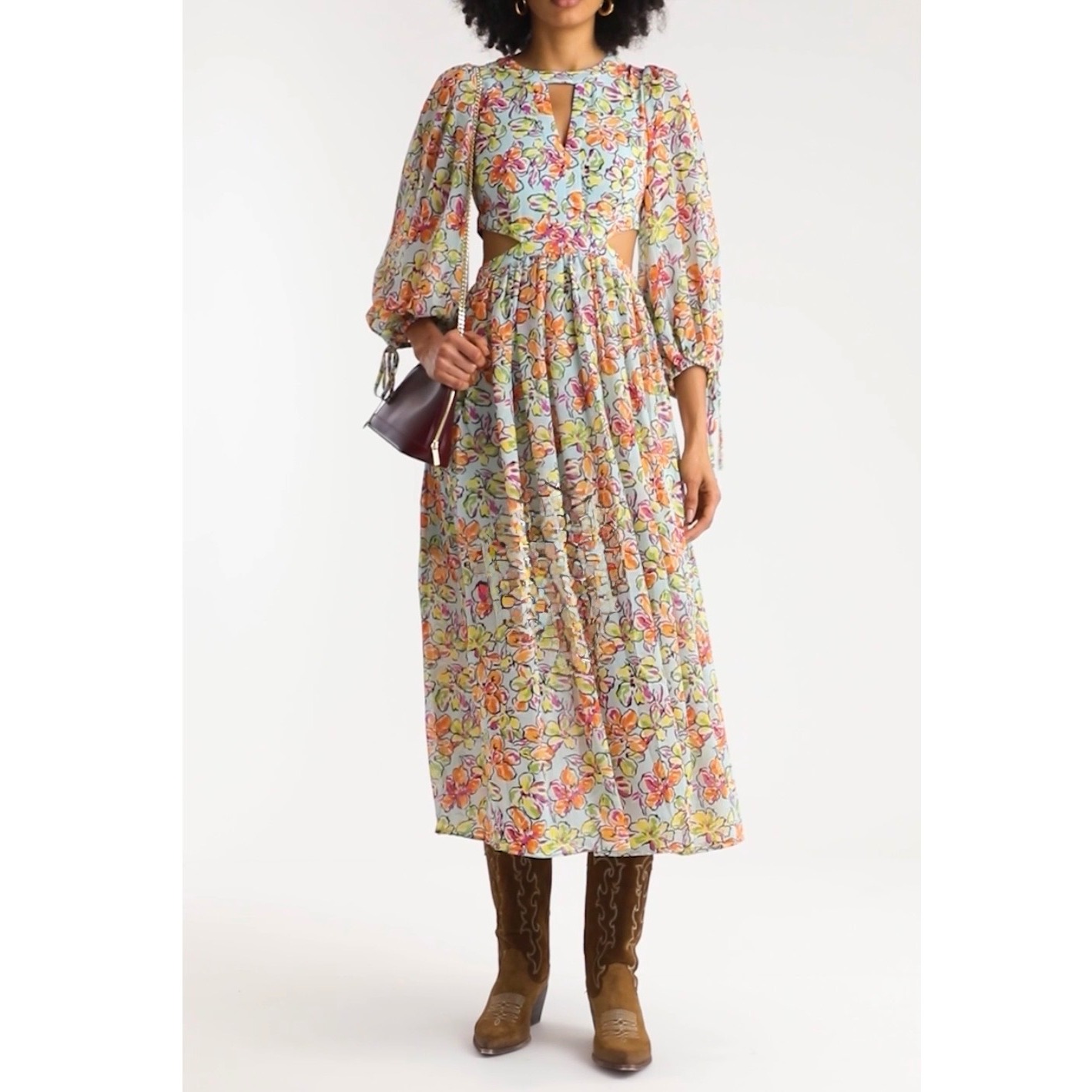Maje Floral Cutout Midi Dress Nwt Boho Wedding Guest 38 40 M L
